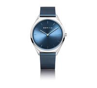 BERING Damen Quarz Uhr | Armbanduhr 32 mm blaues Edelstahlgehäuse und blaues Zifferblatt | Milanaisearmband | Saphierglas | 3 ATM | 18132-Charity1