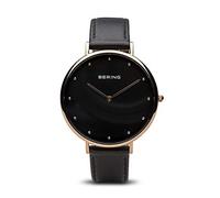 BERING Damen Quarz Uhr | Armbanduhr 39 mm Edelstahlgehäuse und Zifferblatt | Kalbslederarmband | Saphierglas | 3 ATM | 14839