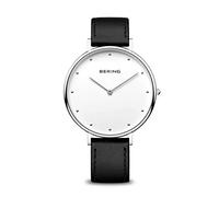 BERING Damen Quarz Uhr | Armbanduhr 39 mm Edelstahlgehäuse und Zifferblatt | Kalbslederarmband | Saphierglas | 3 ATM | 14839