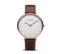 BERING Damen Quarz Uhr | Armbanduhr 39 mm Edelstahlgehäuse und Zifferblatt | Kalbslederarmband | Saphierglas | 3 ATM | 14839