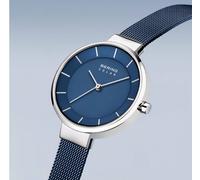 Bering Ladies Watch Wristwatch Classic Solar - 14631-307 Meshband Blue Excellent
