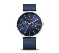 BERING Men Analog Quartz Classic Collection Watch with stainless steel Strap and Sapphire Crystal 14240-303, Blue/Silver, 40