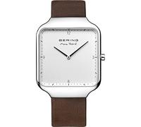 BERING Men Analog Quartz Max René Collection Watch with Calfskin Leather Strap & Sapphire Crystal, Brown/Silver, 36 mm