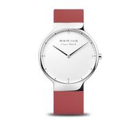 BERING Men Analog Quartz Max René Collection Watch with Silicone Strap and Sapphire Crystal 15540-500, Red/Silver, 40 mm