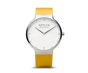 BERING Men Analog Quartz Max René Collection Watch with Silicone Strap and Sapphire Crystal 15540-600, Yellow/Silver, 40 mm