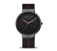 BERING Men Analog Quartz Max René Collection Watch with Silicone Strap and Sapphire Crystal 15542-423, Black/Red, 42