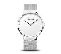 BERING Men Analog Quartz Max René Collection Watch with stainless steel Strap and Sapphire Crystal 15540-004, Silver/White, 40 mm