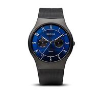 BERING Men Analog Quartz titanium collection Watch with stainless steel Strap and Sapphire Crystal 11939-078, Black/Blue, 39 mm