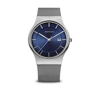BERING Men Analog Quartz Watch 11938-003, Silver/Blue, 38 mm