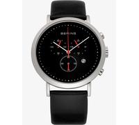 Bering Mens Black Chronograph Leather Strap Watch 10540-402
