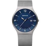 BERING Men's Quartz Watch, 40 mm Silver Stainless-Steel Case and Blue Dial, Milanese Strap, Sapphire Crystal, 5 ATM, 14440-007-Q