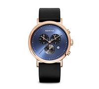BERING Men's Quartz Watch, 40 mm Rose-Gold Stainless-Steel Case and Black Dial, Calfskin Strap, Sapphire Crystal, 5 ATM, 10540-567