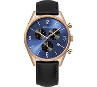 BERING Men's Quartz Watch, 42 mm Rose-Gold Stainless-Steel Case and Blue Dial, Calfskin Strap, Sapphire Crystal, 5 ATM, 10542-567