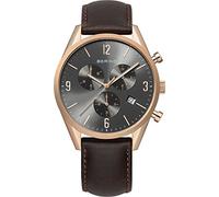BERING Men's Quartz Watch, 42 mm Rose-Gold Stainless-Steel Case and Grey Dial, Calfskin Strap, Sapphire Crystal, 5 ATM, 10542-562