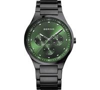 BERING Men's Quartz Watch, Wristwatch, 40 mm Black Stainless Steel Case and Green Dial, Stainless Steel Strap with Stainless Steel Elements, 10 ATM, 11740-728