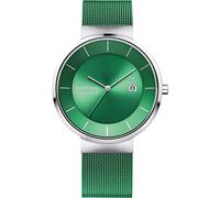 BERING Men's Solar Watch | 39mm Case | Wristwatch with Silver Case | Green Dial | Green Milanese Strap | 5 ATM | 14639-Charity