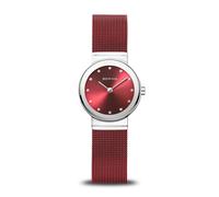 BERING Women Analog Quartz Classic Collection Watch with stainless steel Strap and Sapphire Crystal 10126-303, Red/Silver, 26