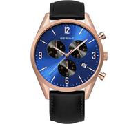 BERING Men's Quartz Watch, 42 mm Rose-Gold Stainless-Steel Case and Blue Dial, Calfskin Strap, Sapphire Crystal, 5 ATM, 10542-567