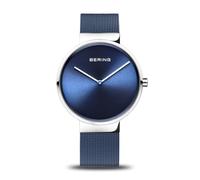 BERING Unisex Analog Quartz Classic Collection Watch with stainless steel Strap and Sapphire Crystal 14539-307, Silver/Blue, 39 mm