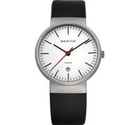 BERING Unisex Quartz Watch, 36 mm Silver Titanium Case and White Dial, Calfskin Strap, Sapphire Crystal, 3 ATM, 11036-404