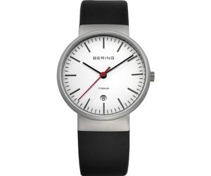 BERING Unisex Quartz Watch, 36 mm Silver Titanium Case and White Dial, Calfskin Strap, Sapphire Crystal, 3 ATM, 11036-404