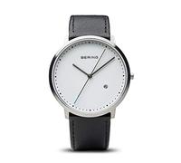 BERING Unisex Analog Quartz Classic Collection Watch with Calfskin Leather Strap and Sapphire Crystal 11139-404, Black, 39 mm