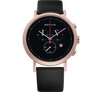 BERING Unisex Quartz Watch, 40 mm Rose-Gold Stainless-Steel Case and Black Dial, Calfskin Strap, Sapphire Crystal, 5 ATM, 10540-462