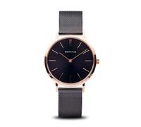 BERING Women Analog Quartz Classic Collection Watch with stainless steel Strap and Sapphire Crystal 14134-166, Black/Rose Gold, 34 (EU)