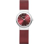BERING Women Analog Quartz Classic Collection Watch with stainless steel Strap and Sapphire Crystal 10126-303, Red/Silver, 26