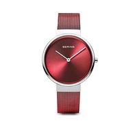 BERING Women Analog Quartz Classic Collection Watch with stainless steel Strap and Sapphire Crystal 14531-303, Red/Silver, 31 mm