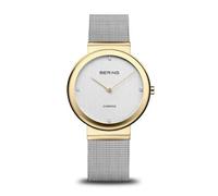 BERING Women's Classic Quartz Watch Sapphire Glass Stainless Steel Milanese Silver/Gold 35mm 4 Diamonds