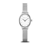 BERING Women's Classic Silver Shiny White Dial Milanese Bracelet Oval Case 24mm Sapphire Crystal Quartz Watch
