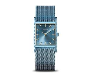 BERING Women's Classic Watch Shiny Blue Milanese Bracelet Sapphire Glass Square Quartz Movement 5 ATM 10426-398-S