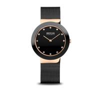 BERING Women's Quartz Movement Watch - Ceramic Collection with Stainless Steel/Ceramic and Sapphire Glass 11435-166, Rose Gold/Black, 35