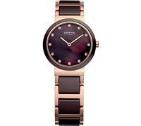 BERING Women's Quartz Watch, 22 mm Rose-Gold Stainless-Steel Case and Black Dial, Stainless-Steel Strap with Ceramic Elements, 5 ATM, 11422