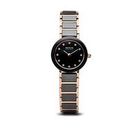 BERING Women's Quartz Watch, 22 mm Rose-Gold Stainless-Steel Case and Black Dial, Stainless-Steel Strap with Ceramic Elements, 5 ATM, 11422