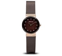 BERING Women's Quartz Watch, 22 mm Rose-Gold Stainless-Steel Case and Brown Dial, Milanese Strap, Sapphire Crystal, 3 ATM, 10122-265