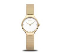 BERING Women's Quartz Watch, 26 mm Gold Stainless-Steel Case and White Dial, Milanese Strap, Sapphire Crystal, 3 ATM, 13326-334