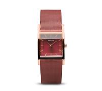 BERING Women's Quartz Watch, 26 mm Rose-Gold Stainless-Steel Case and Red Dial, Milanese Strap, Sapphire Crystal, 5 ATM, 10426-363-S