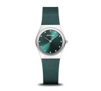 BERING Women's Quartz Watch, 27 mm Silver Stainless-Steel Case and Green Dial, Milanese Strap, Sapphire Crystal, 3 ATM, 12927-808