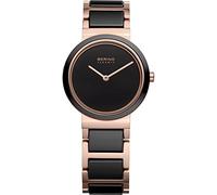 BERING Women's Quartz Watch, 29 mm Rose-Gold Stainless-Steel Case and Black Dial, Stainless-Steel Strap with Ceramic Elements, 5 ATM, 10729-746