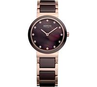 BERING Women's Quartz Watch, 29 mm Rose-Gold Stainless-Steel Case and Brown Dial, Stainless-Steel Strap with Ceramic Elements, 5 ATM, 10729-765