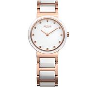 BERING Women's Quartz Watch, 29 mm Rose-Gold Stainless-Steel Case and White Dial, Stainless-Steel Strap with Ceramic Elements, 5 ATM, 10729-766