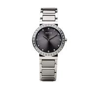 BERING Women's Quartz Watch, 29 mm Silver Stainless-Steel Case and Grey Dial, Stainless-Steel Strap with Ceramic Elements, 5 ATM, 10729-703