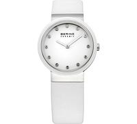 BERING Women's Quartz Watch, 29 mm Silver Stainless-Steel Case and White Dial, Calfskin Strap, Sapphire Crystal, 5 ATM, 10729-854