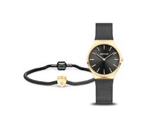BERING Women's Quartz Watch, 31 mm Gold Stainless-Steel Case and Black Dial, Milanese Strap, Sapphire Crystal, 3 ATM, 12131-132-GWP