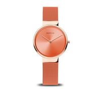 BERING Women's Quartz Watch, 31 mm Rose-Gold Stainless-Steel Case and Orange Dial, Milanese Strap, Sapphire Crystal, 5 ATM, 14531-565