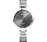 BERING Women's Quartz Watch, 34 mm Rose-Gold Titanium Case and Black Dial, Titanium Strap with Ceramic Elements, 5 ATM, 11334