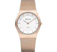 BERING Women's Quartz Watch, 35 mm Rose-Gold Titanium Case and White Dial, Milanese Strap, Sapphire Crystal, 5 ATM, 11935-366