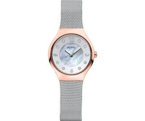 Bering Women's Solar Watch, 27 mm Stainless-Steel Case and Mother-of-Pearl Dial, Milanese Strap, Sapphire Crystal, 5 ATM, 14427